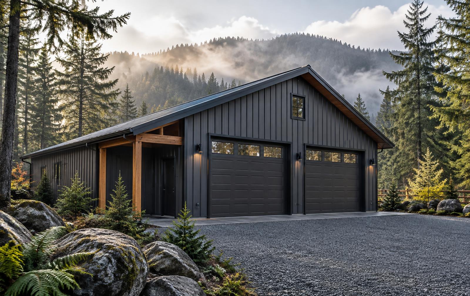 Garages construction in a Washington setting